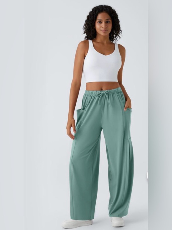 HALARA Pants - Halara Mid Rise Elastic Waistband Drawstring Pocket Palazzo Flowy Wide Leg Baggy